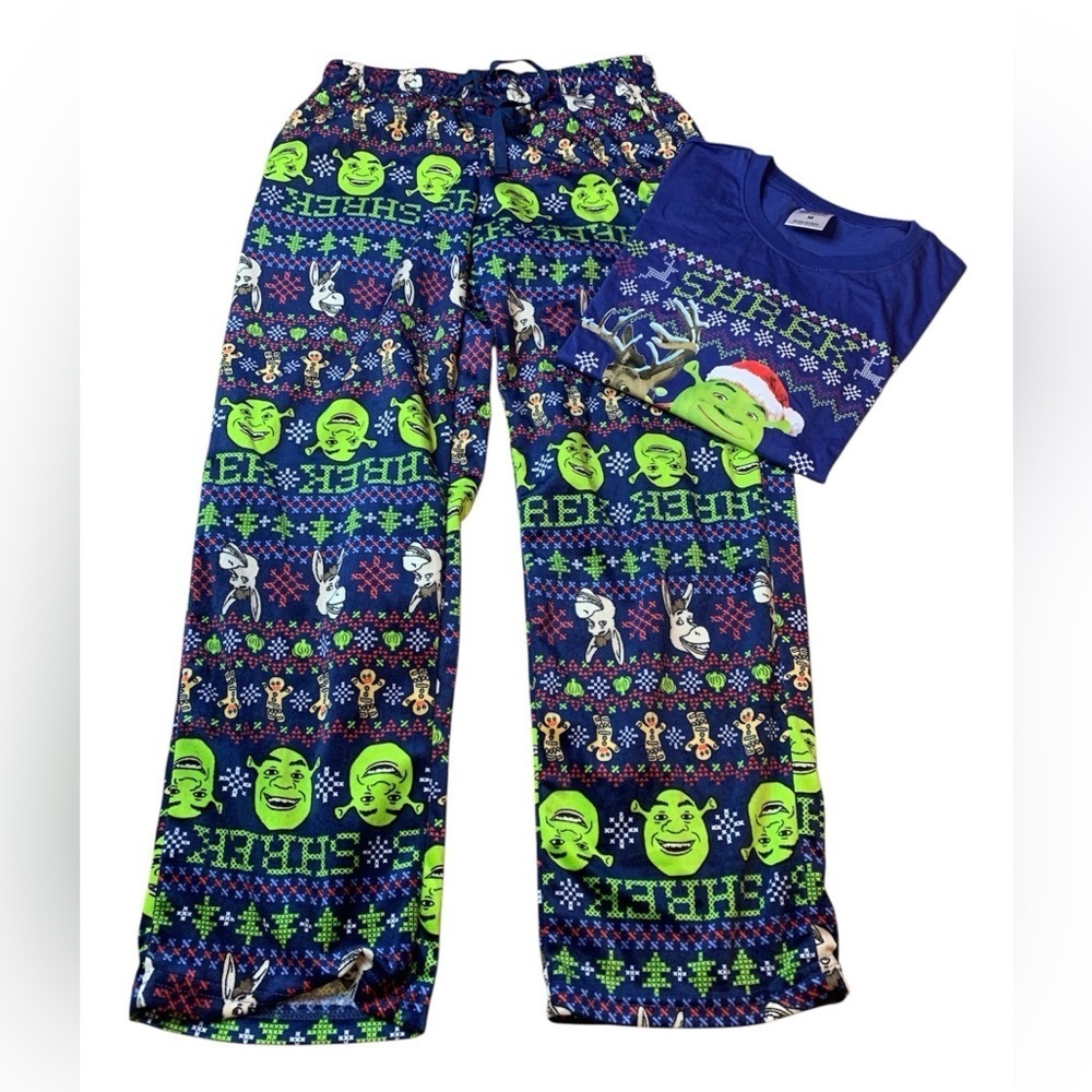 Shrek & Donkey Ugly Christmas Sweater Pajama Set - Size M (Pants & Tee)